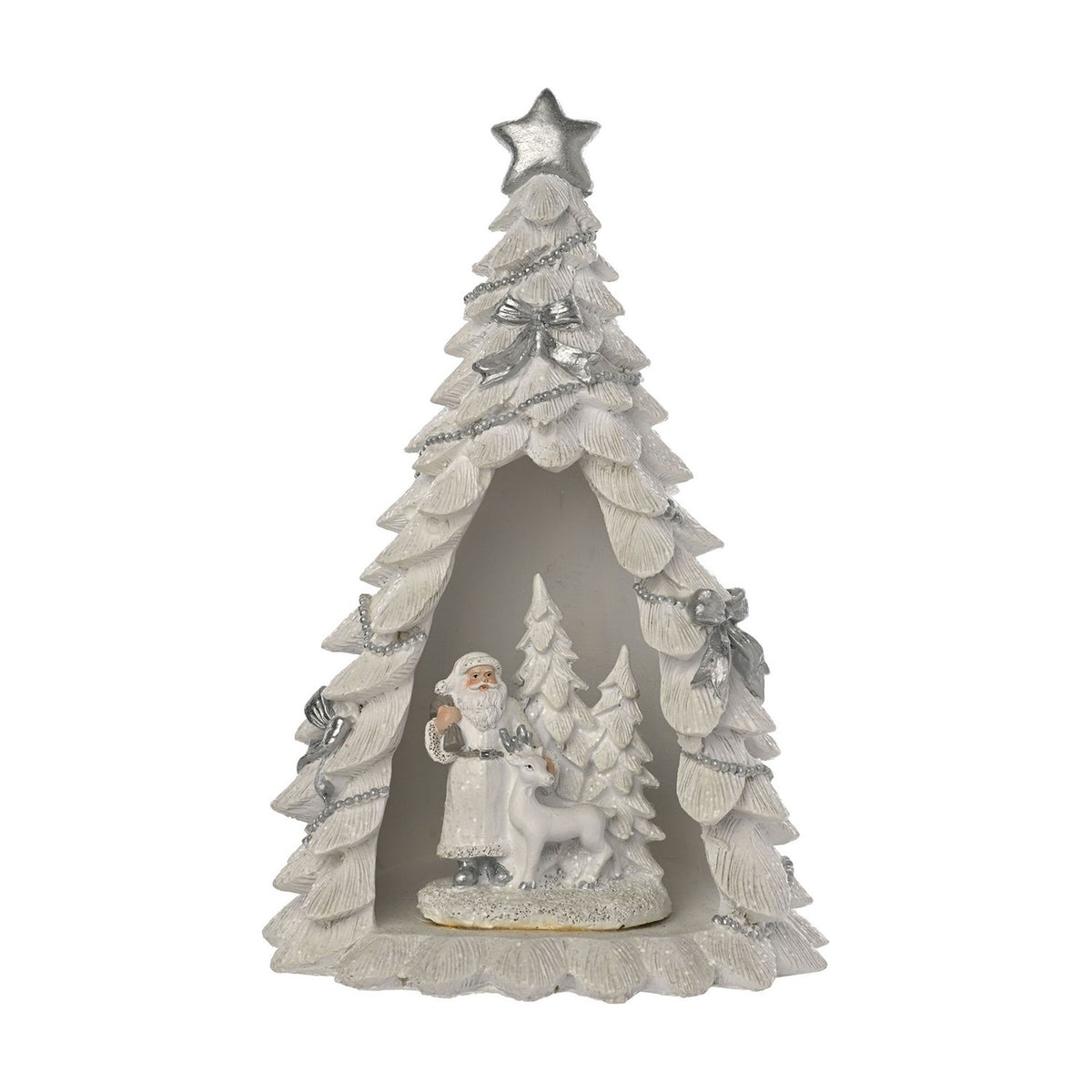 Santa and Reindeer in Christmas Tree LED Decoration 25cm - White