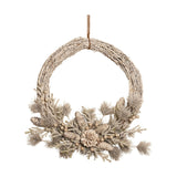 Round Frosted Pine Cone and Berry Wooden Wreath 45cm - White