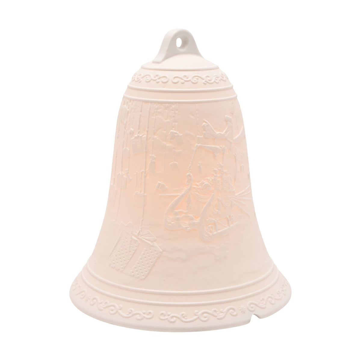 Embossed Christmas Bell Porcelain Table Lamp 23cm - White