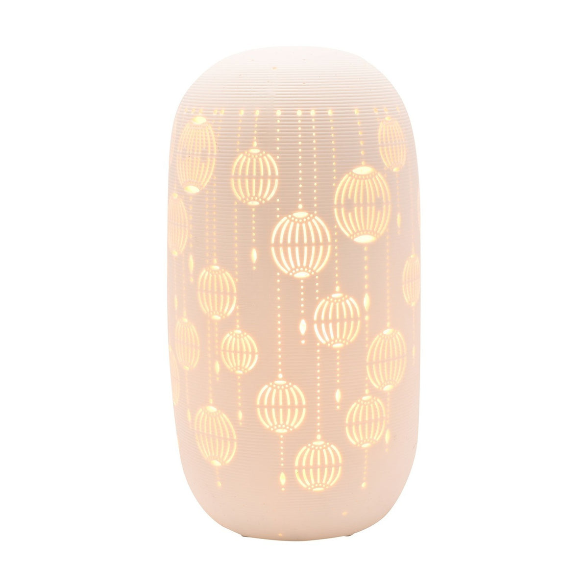 Ribbed Pierced Christmas Bauble Porcelain Table Lamp - White
