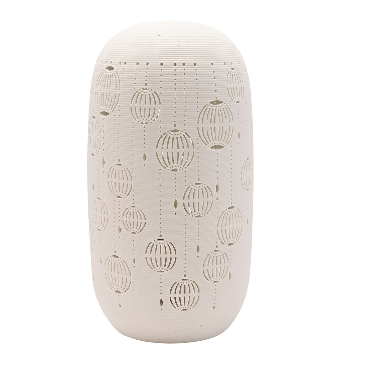 Ribbed Pierced Christmas Bauble Porcelain Table Lamp - White