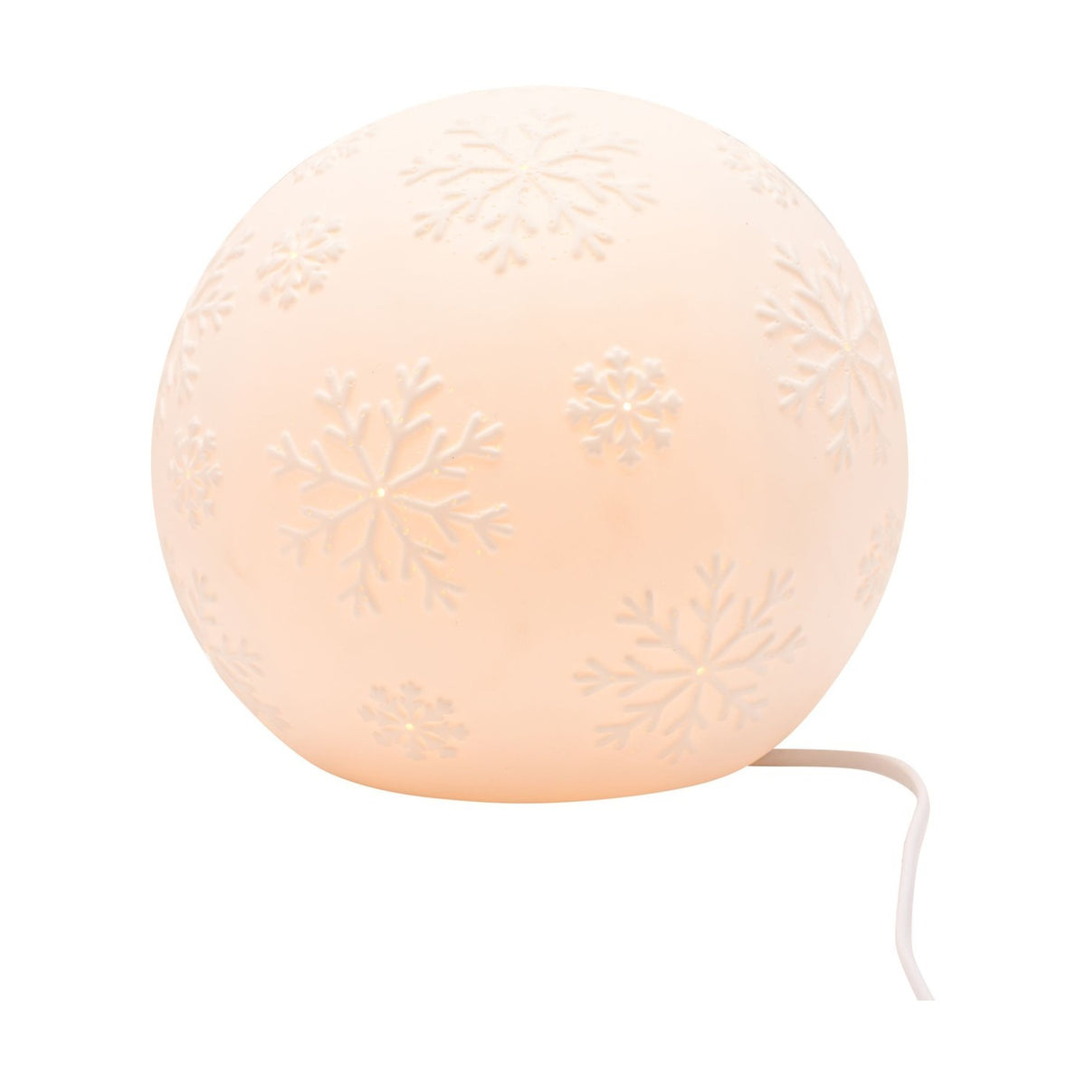 Porcelain Ball Table Lamp with Snowflake Design - White