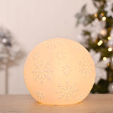 Porcelain Ball Table Lamp with Snowflake Design - White