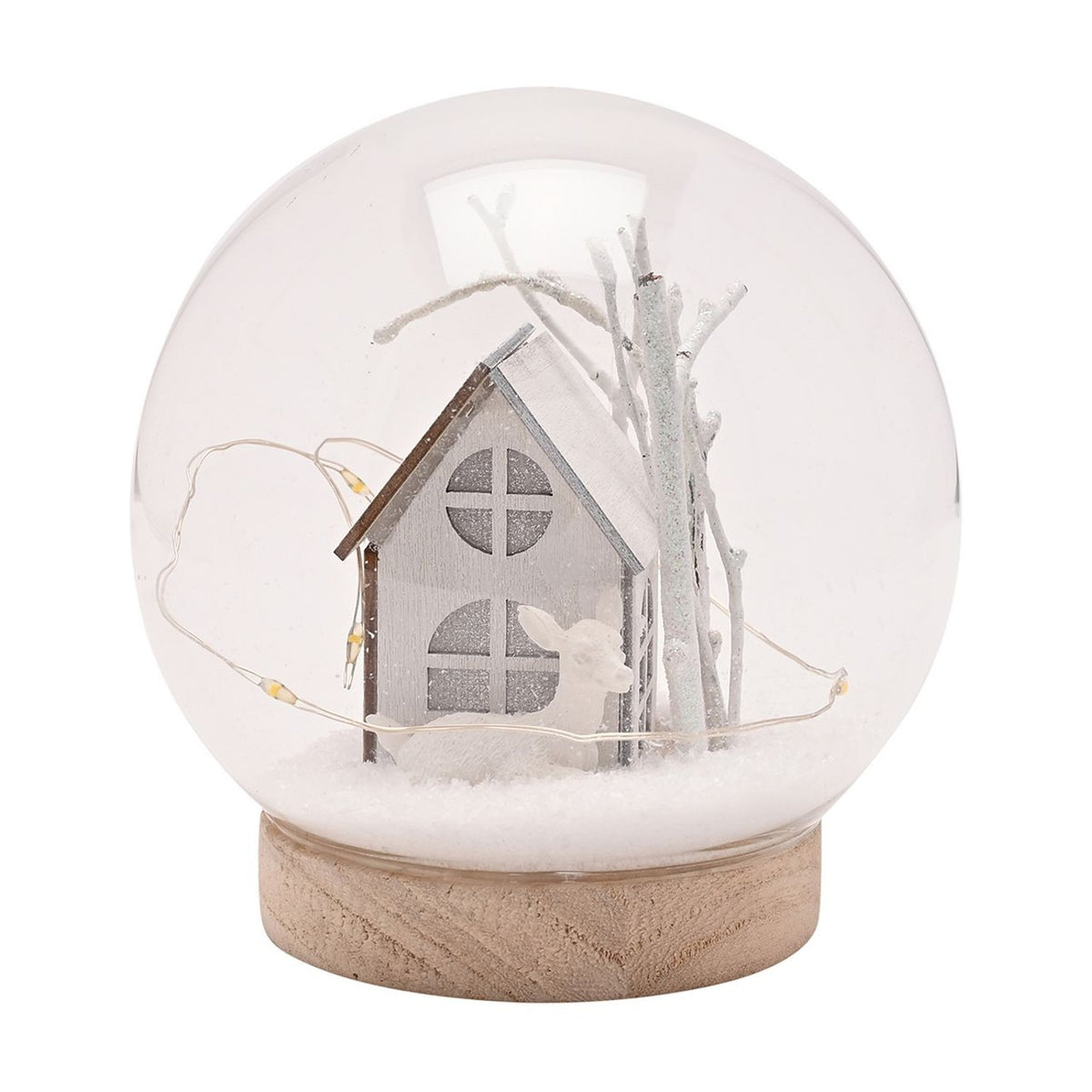 LED Christmas House and Snow Round Glass Decoration 12cm - White