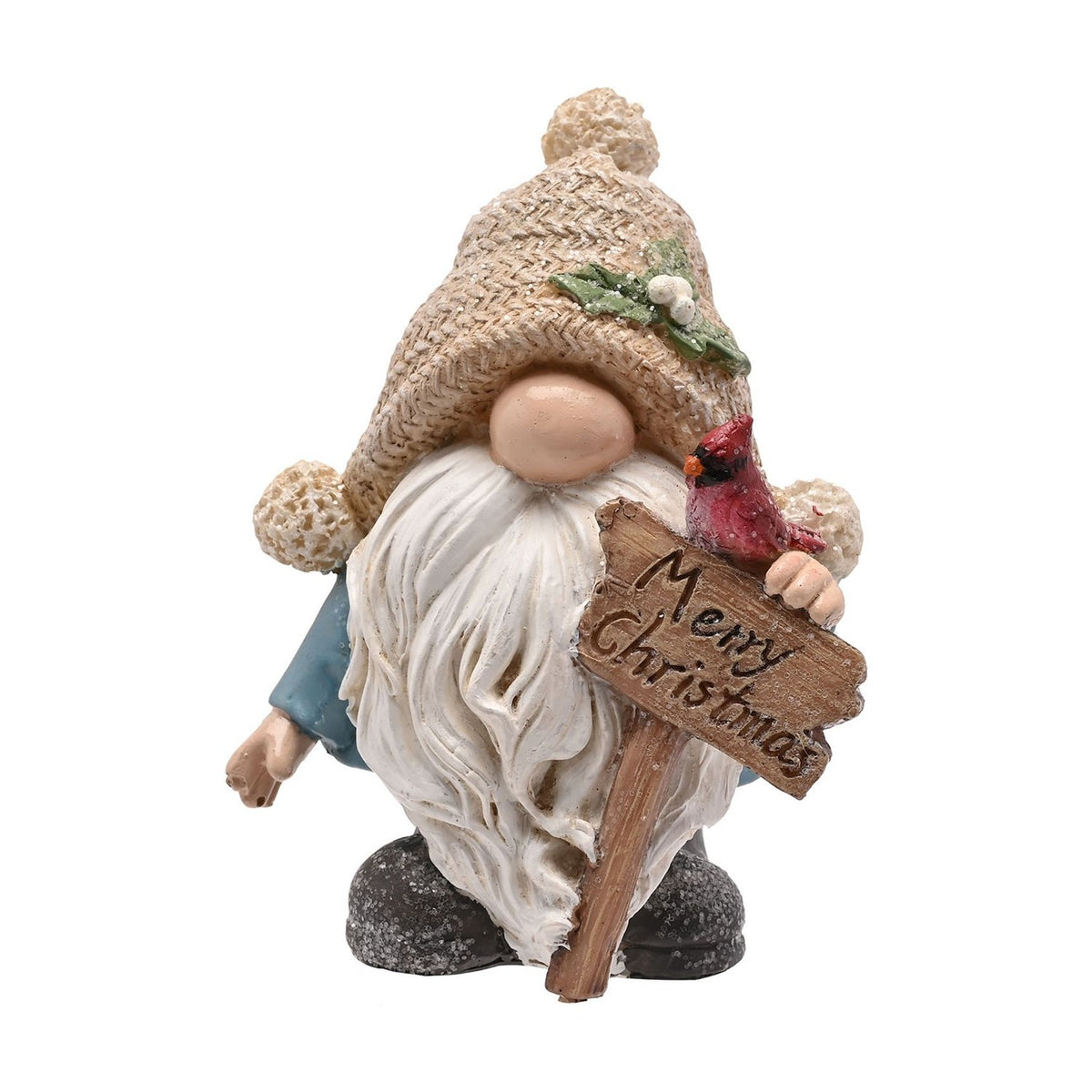 Knitted Hat Gonk Figurine with Merry Christmas Sign - Blue
