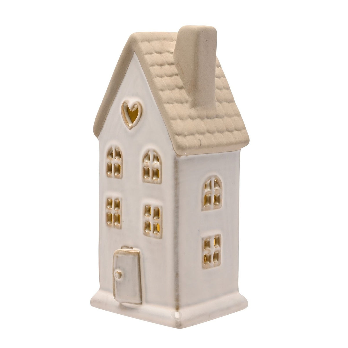 Heart Window Ceramic LED House Light-Up Decoration - White
