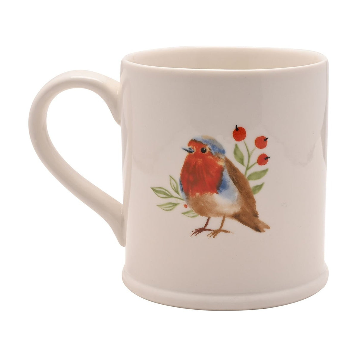 Robin and Red Berry Sprig Mum Stoneware Mug 400ml - White
