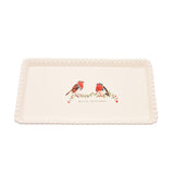 Merry Christmas Robin Rectangular Stoneware Plate - White