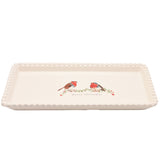 Merry Christmas Robin Rectangular Stoneware Plate - White