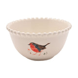 Christmas Robin Stoneware Dip Bowl with Beaded Rim - Cream