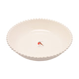 Christmas Robin Beaded Edge Stoneware Serving Bowl - Cream
