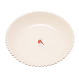 Christmas Robin Beaded Edge Stoneware Serving Bowl - Cream