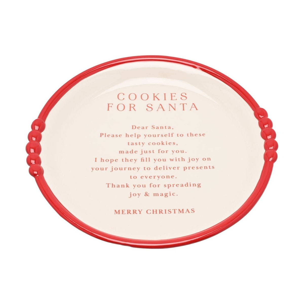 Cookies for Santa Large Round Stoneware Plate - White & Red