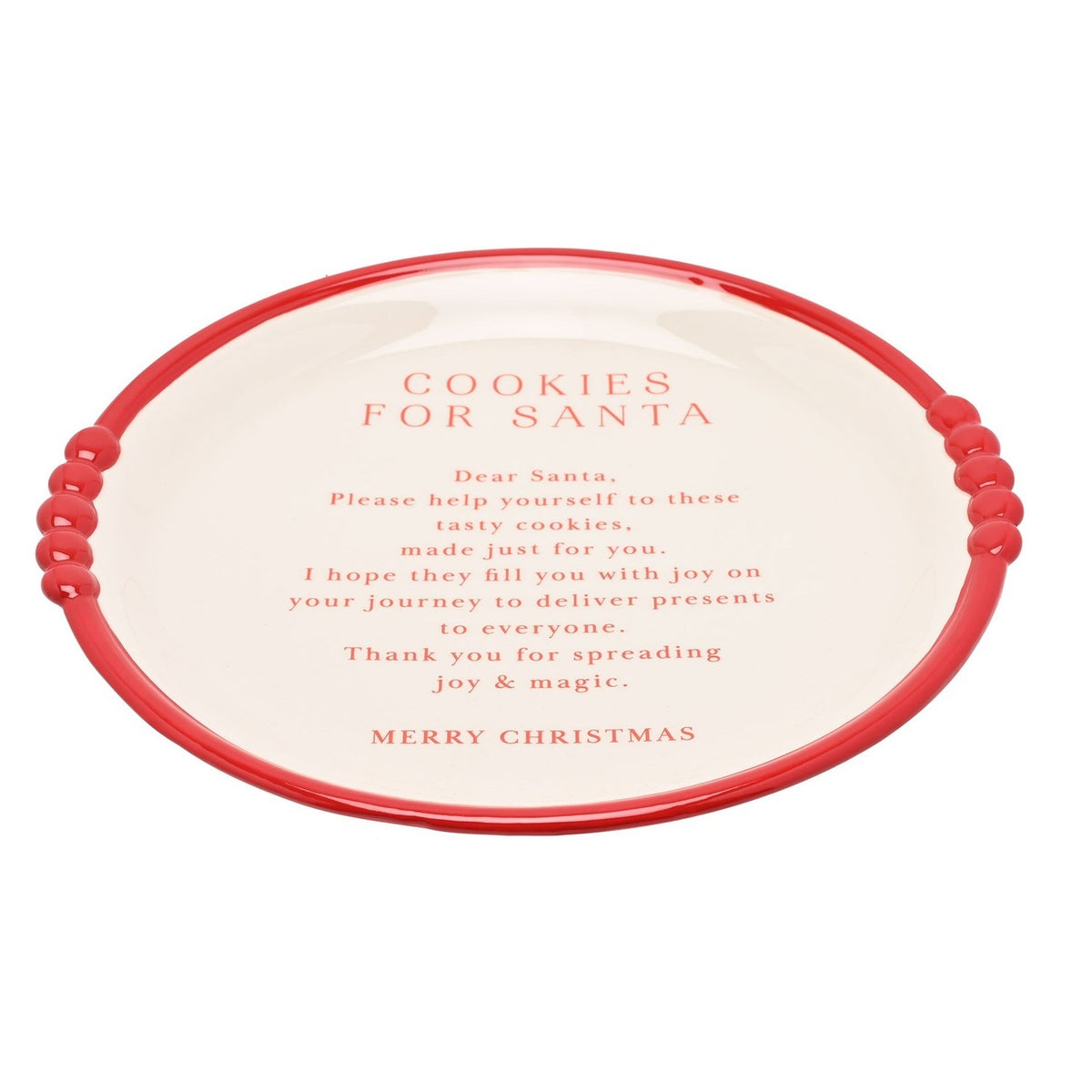 Cookies for Santa Large Round Stoneware Plate - White & Red
