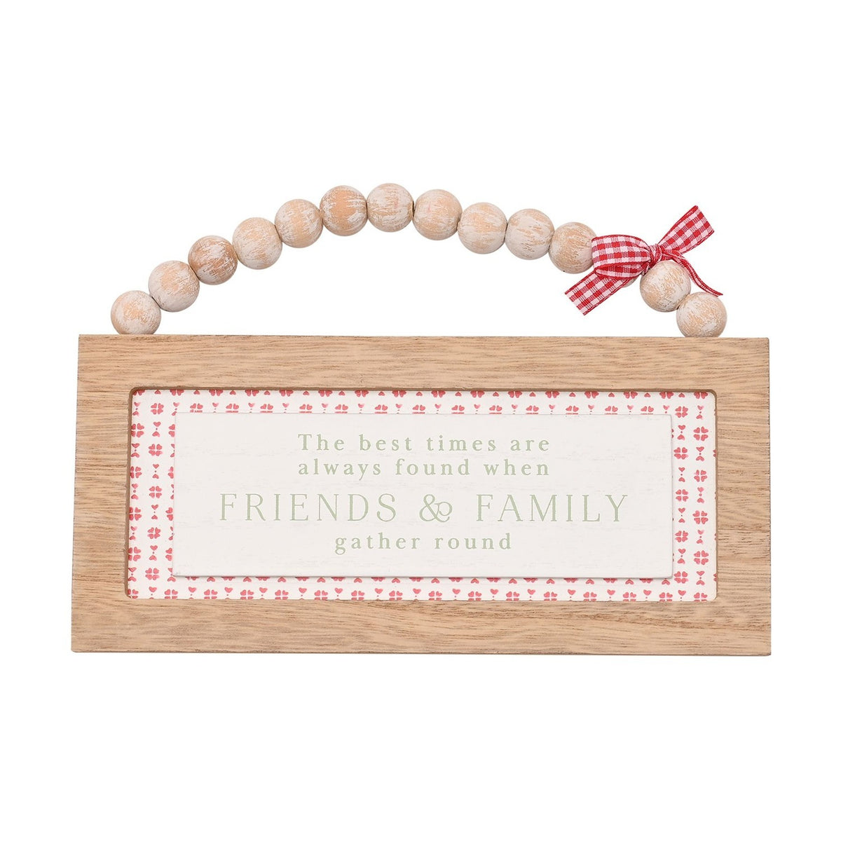 Friends & Family Beaded Hanging Wooden Plaque with Bow - Red