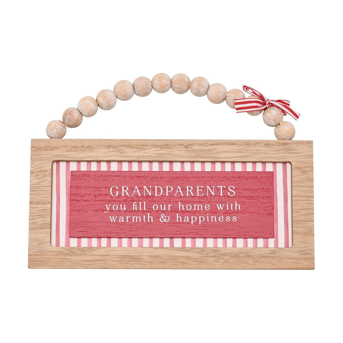Grandparents Beaded Hanging Wooden Plaque with Bow - Red