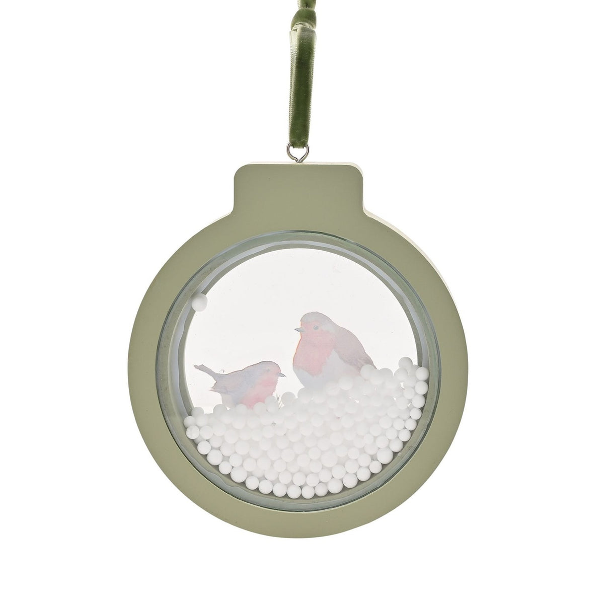 Merry Christmas Snowy Robin Bauble Hanging Plaque - Green