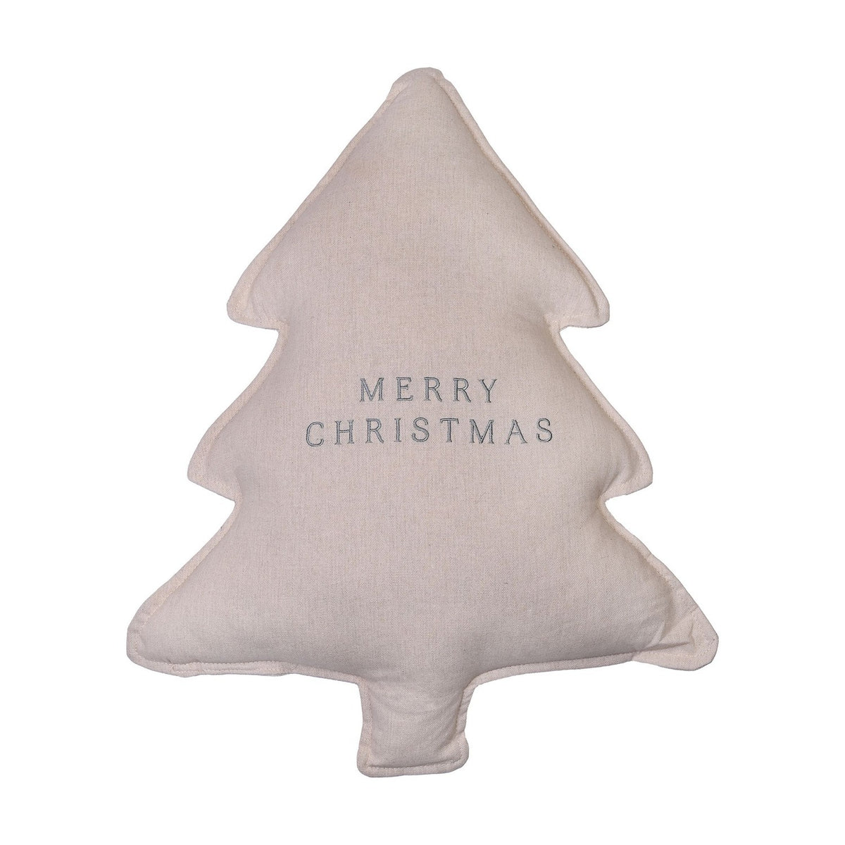 Tree 'Merry Christmas' Linen Cushion with Grey Text - Cream