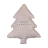 Tree 'Merry Christmas' Linen Cushion with Grey Text - Cream