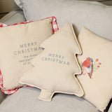 Tree 'Merry Christmas' Linen Cushion with Grey Text - Cream