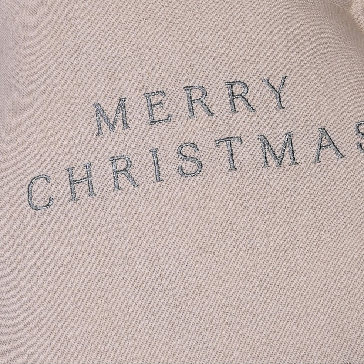 Tree 'Merry Christmas' Linen Cushion with Grey Text - Cream
