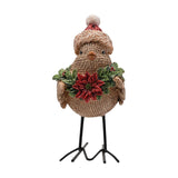 Hessian Effect Robin Resin Figurine with Santa Hat - Brown