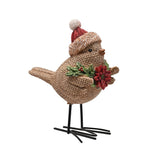 Hessian Effect Robin Resin Figurine with Santa Hat - Brown
