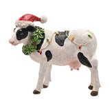 Christmas Cow Resin Ornament with Santa Hat & Wreath - White