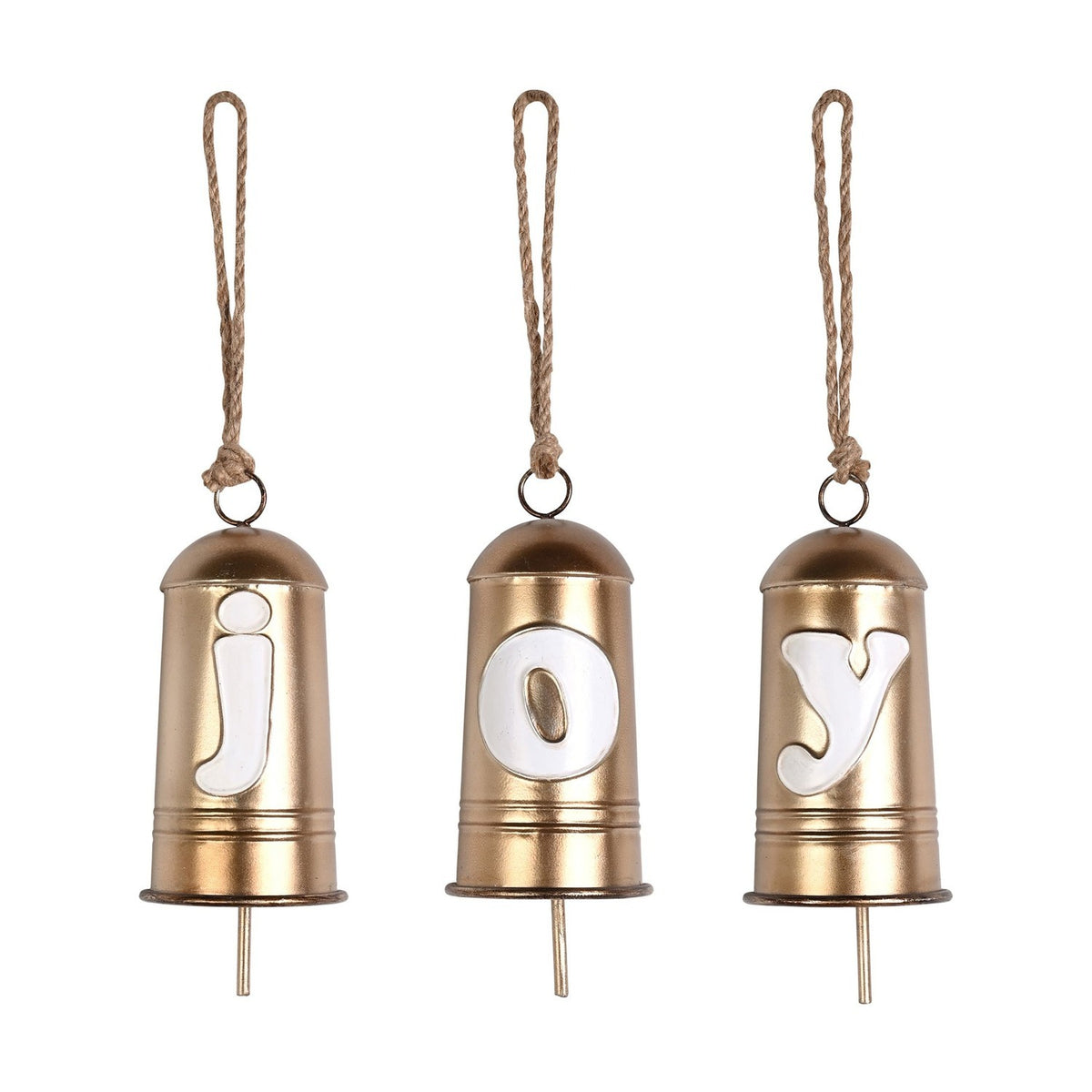 "Joy" Set of 3 Metal Bell Christmas Ornaments 27.3cm - Gold