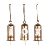 "Joy" Set of 3 Metal Bell Christmas Ornaments 27.3cm - Gold
