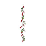 Frosted Berry and Green Leaf Christmas Garland - Red