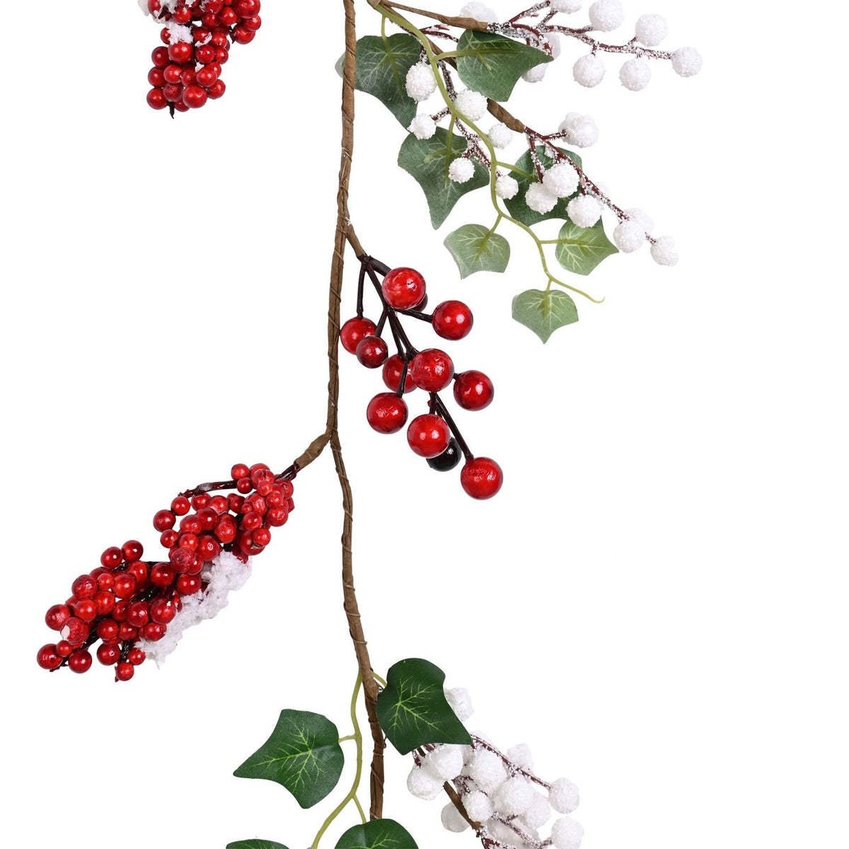 Frosted Berry and Green Leaf Christmas Garland - Red