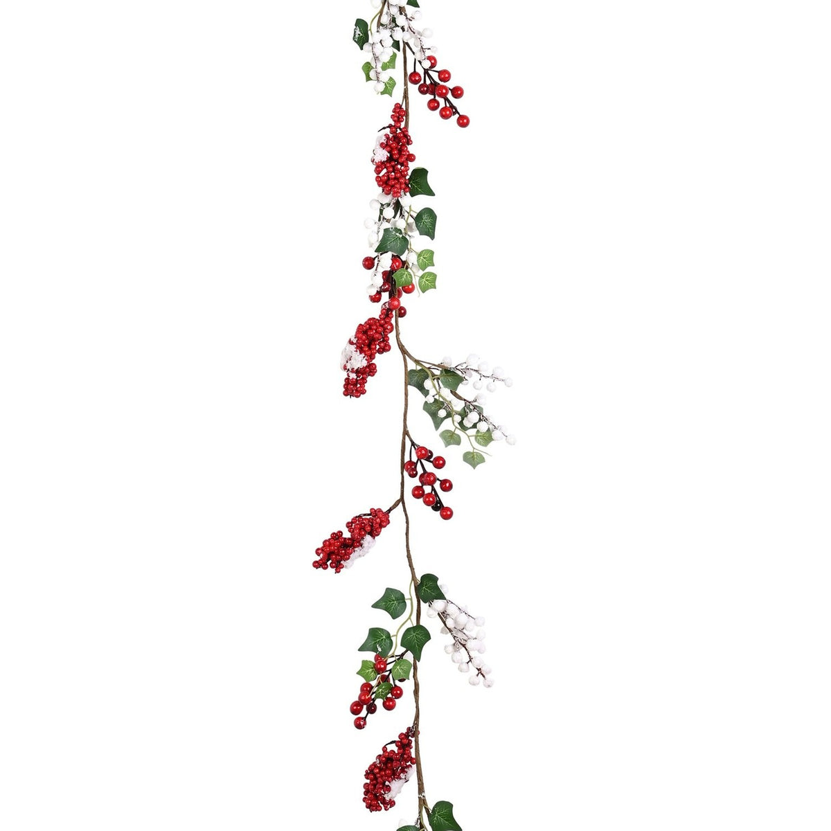 Frosted Berry and Green Leaf Christmas Garland - Red
