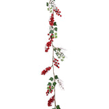 Frosted Berry and Green Leaf Christmas Garland - Red