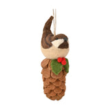 Hanging Bird on Pinecone Christmas Decoration 15cm - Brown