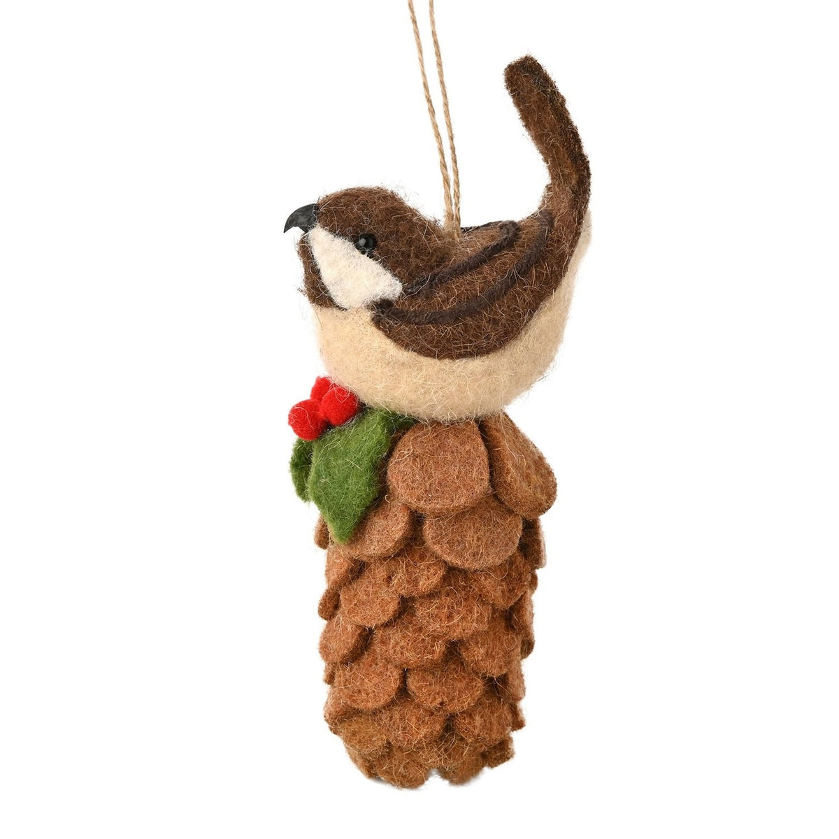 Hanging Bird on Pinecone Christmas Decoration 15cm - Brown