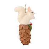 Hanging Squirrel on Pinecone Decoration 16cm - White & Brown