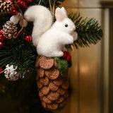Hanging Squirrel on Pinecone Decoration 16cm - White & Brown