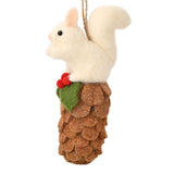 Hanging Squirrel on Pinecone Decoration 16cm - White & Brown