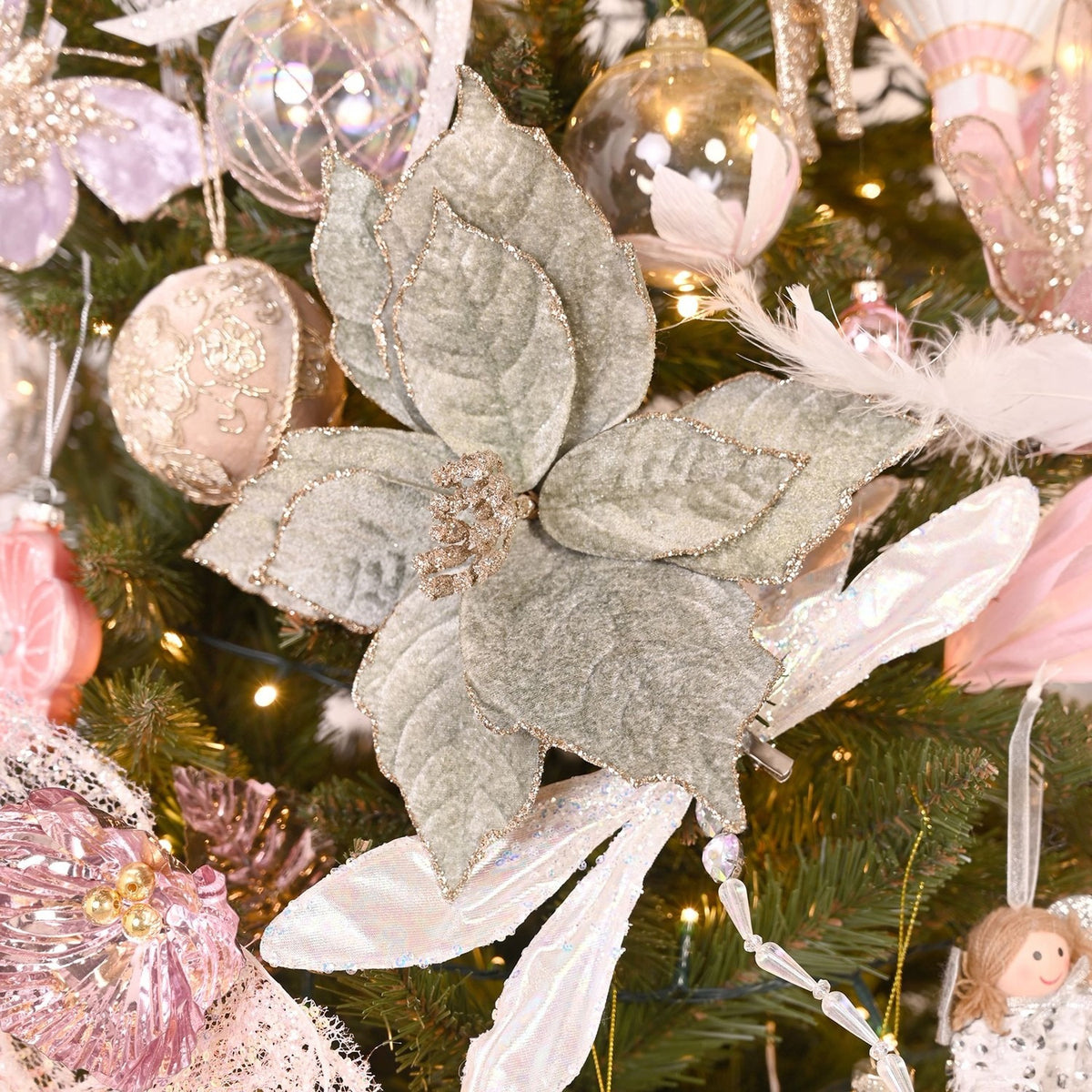 Flower Tree Decoration with Gold Centre & Silver Clip - Sage
