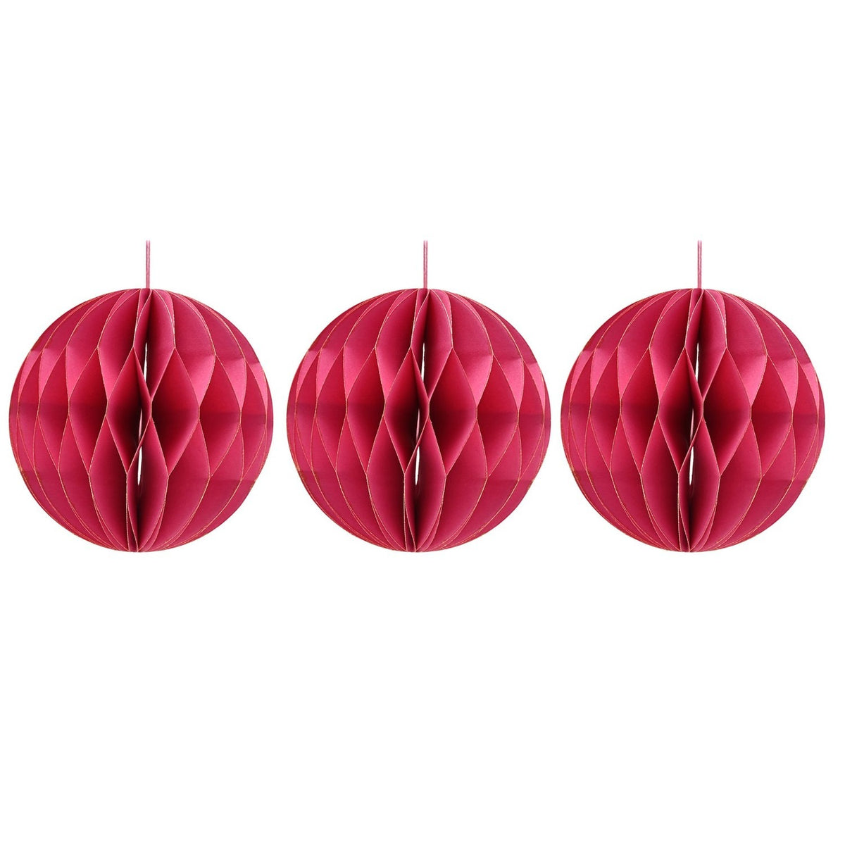 Set of 3 Gold Edged Paper Christmas Tree Decorations 9cm - Pink