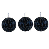 Set of 3 Paper Bauble Tree Decorations with Gold Edge 10cm - Blue