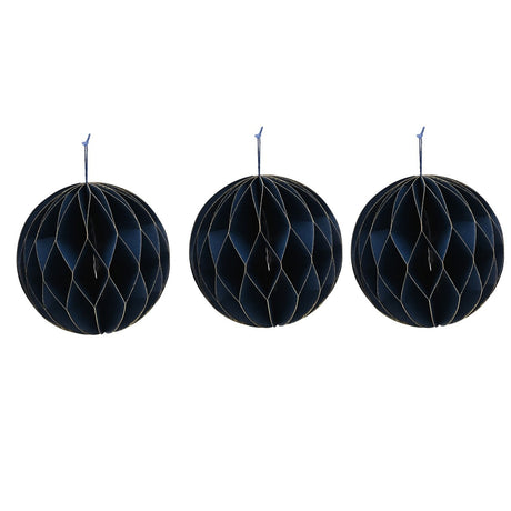Set of 3 Paper Bauble Tree Decorations with Gold Edge 10cm - Blue