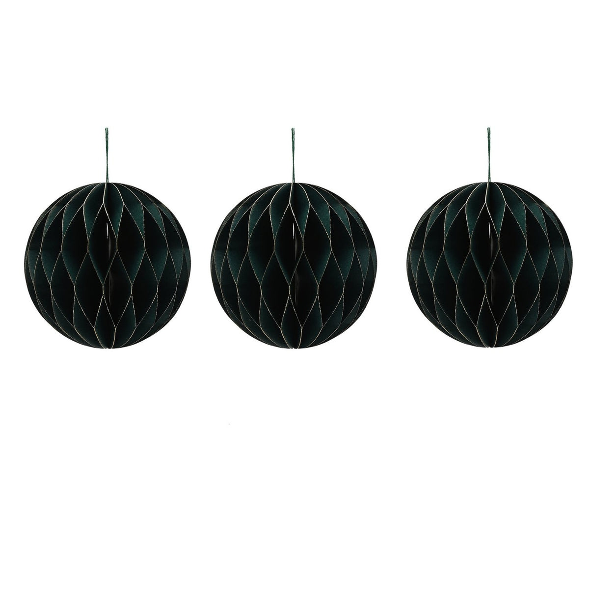 Set of 3 Gold Edged Paper Christmas Tree Decorations 10cm - Green