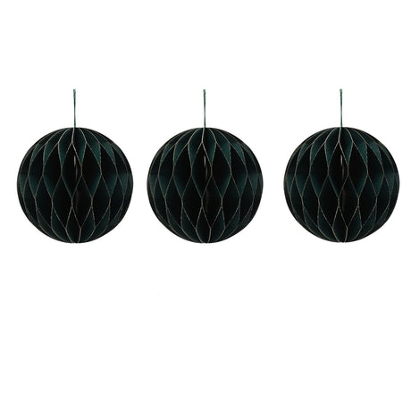 Set of 3 Gold Edged Paper Christmas Tree Decorations 10cm - Green