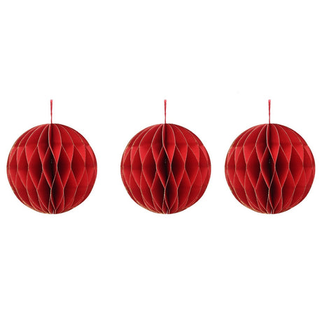 Set of 3 Gold Edged Paper Christmas Tree Decorations 10cm - Red