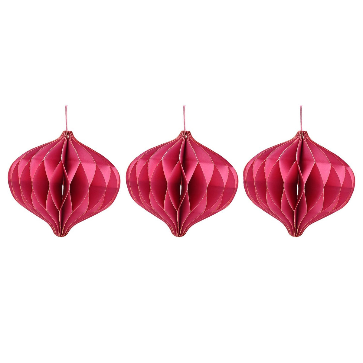Set of 3 Paper Bauble Tree Decorations with Gold Edge 9cm - Pink