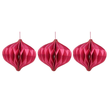 Set of 3 Paper Bauble Tree Decorations with Gold Edge 9cm - Pink
