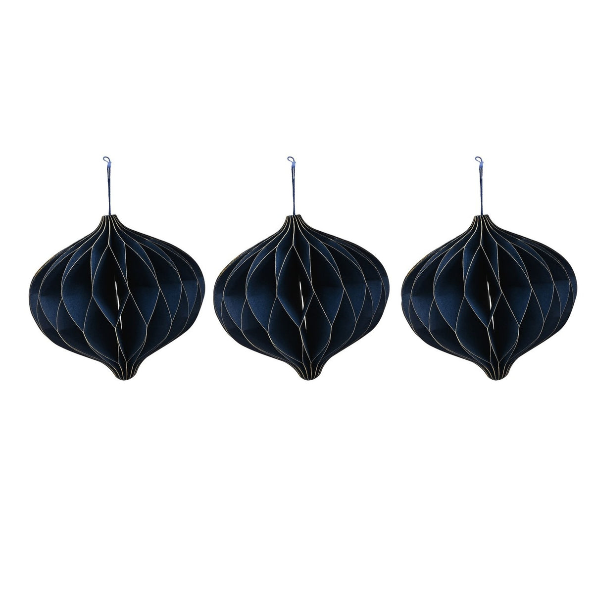 Set of 3 Gold Edge Paper Christmas Tree Decorations 9cm - Blue