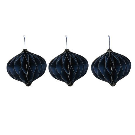 Set of 3 Gold Edge Paper Christmas Tree Decorations 9cm - Blue